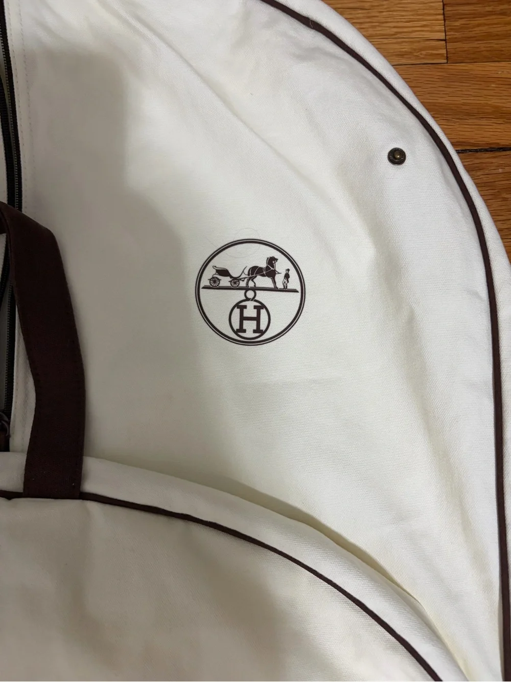 HERMES Travel Creme Storage Garment Bag Dress Cotton Canvas Large Authentic